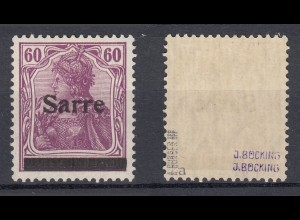 SAARGEBIET MiNr. 14 a I (1920) postfrisch/** BPP geprüft - € 750